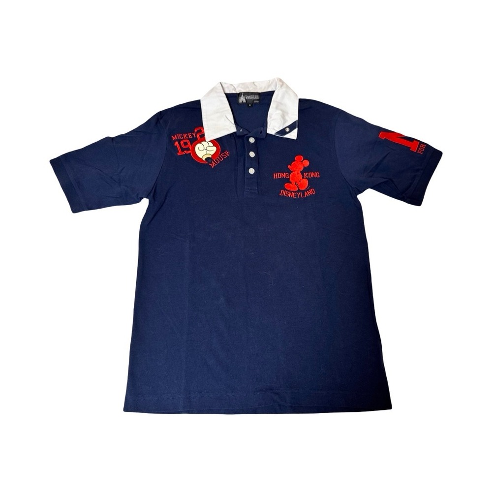 Hong Kong Disneyland Mickey Mouse Navy Blue Embroidered Polo Shirt Mens Medium